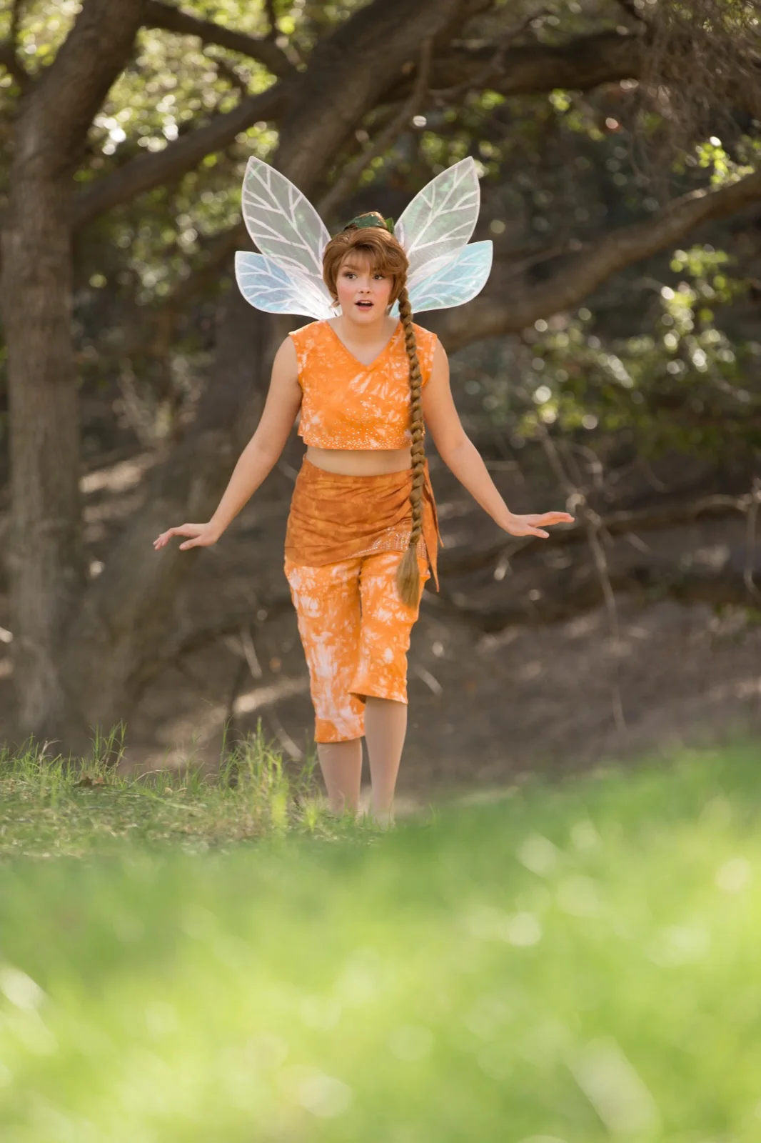 Orange Fairy party character in San Diego