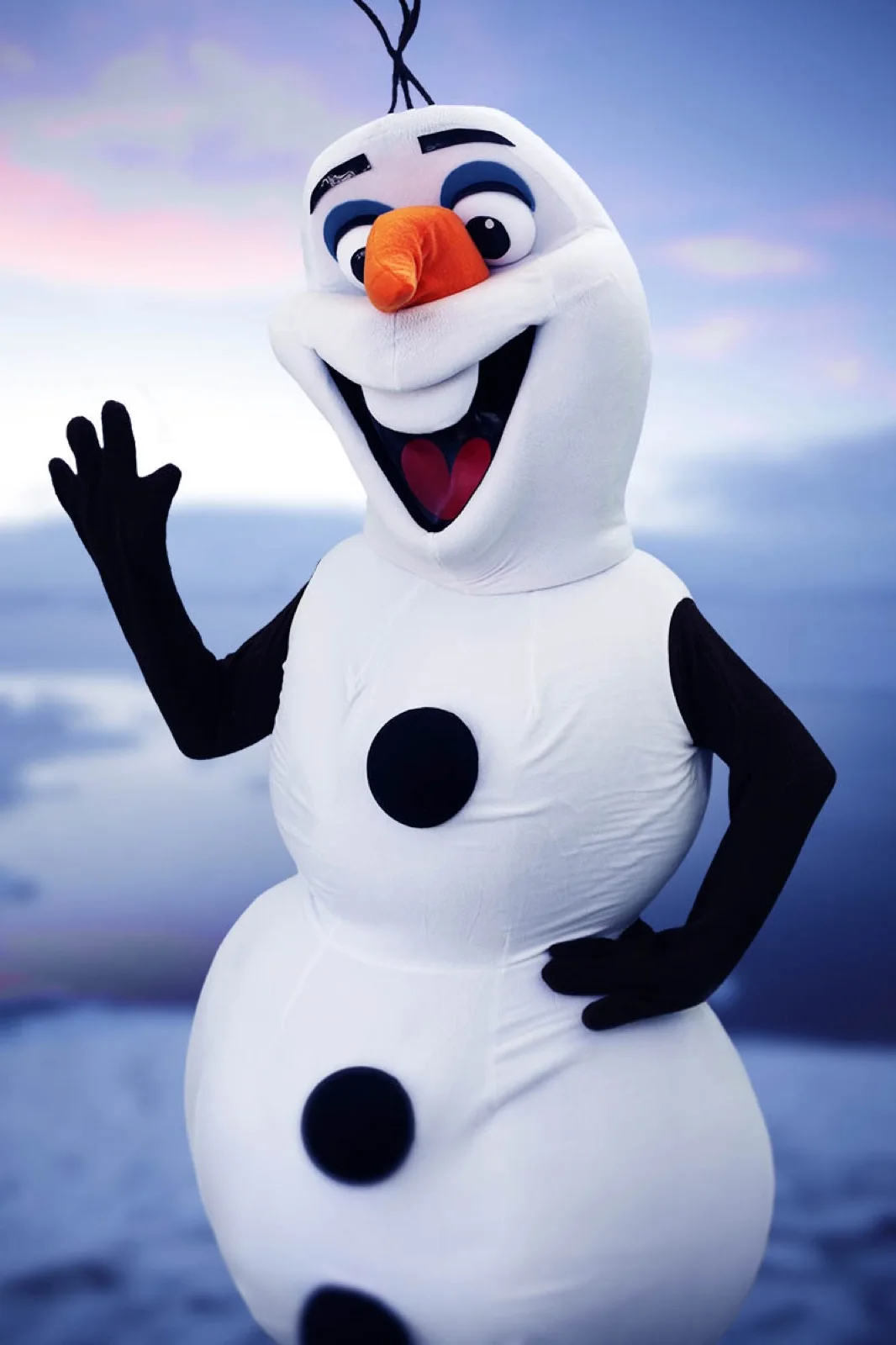 Snowman party character in San Diego